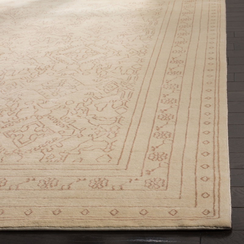 Nepalese Hand-Knotted Cream/Pink Area Rug, Rectangle 6' x 9'