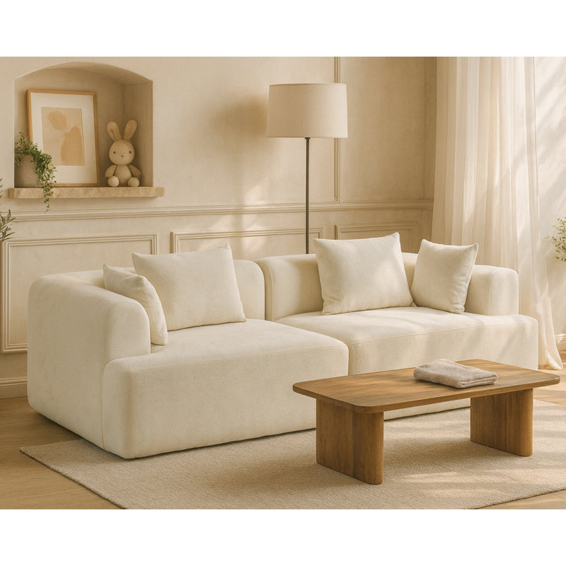 96" Oversize Modern Upholstered Modular Compressed Sofa, White