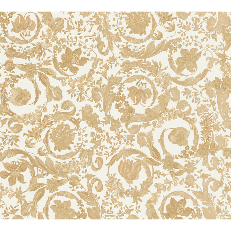 Versace Butterscotch Empress Unpasted Vinyl Wallpaper, Cream/Gold