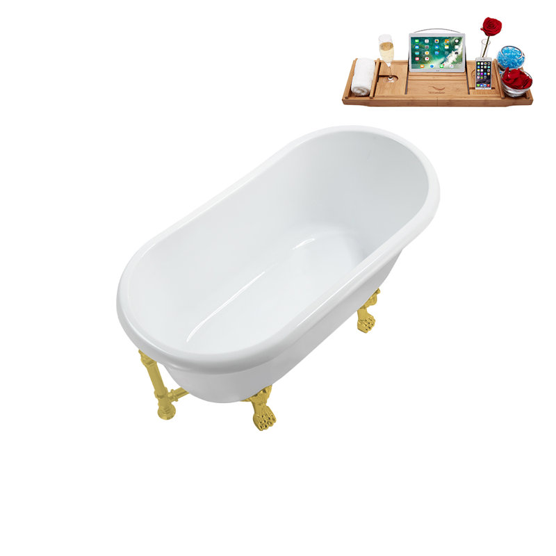 57.5'' x 29.5'' Soaking Acrylic Bathtub, Brushed Gold, Polished Gold