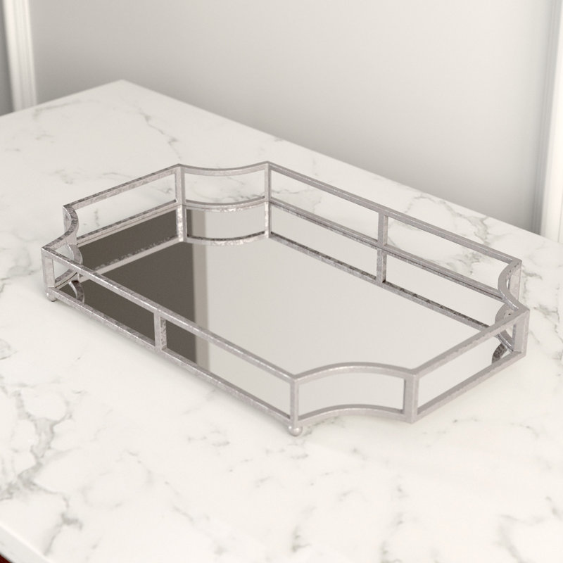 Brionna Mirrored Glass Tray, Silver