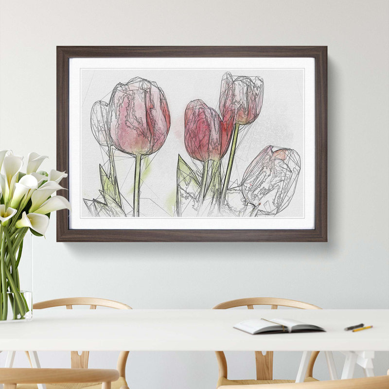 Beautiful Pink Tulips in Abstract - Picture Frame Graphic Art Print, Walnut Framed, 36cm H x 48cm W x 2cm D