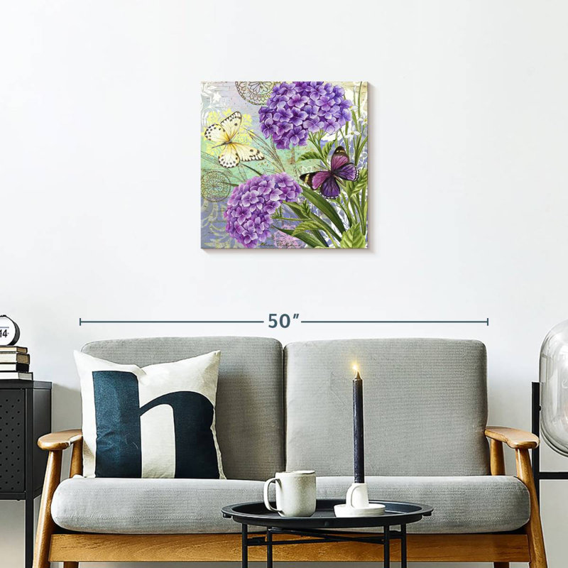 Harnek Flower Collage Hydrangea And Butterflies, 20" H x 20" W