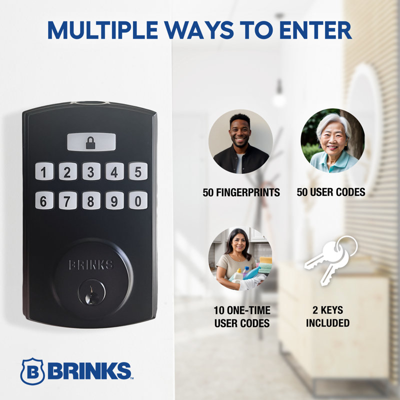 Brinks Electronic Fingerprint Deadbolt, Matte Black