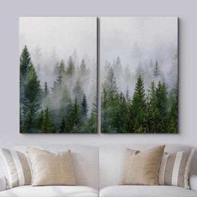 «Morning Mist Green Pine Tree Forest Nature Landscape», impression sur toile, 2 pièces