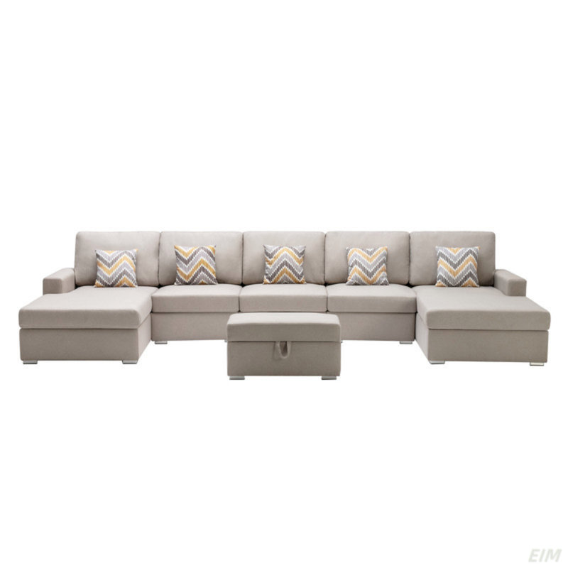 Canapé modulaire 152 po en lin et double 152 po avec pieds interchangeables, repose-pieds et coussins (modulaire) 152 po
