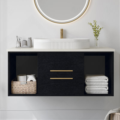 Meuble-lavabo mural moderne 39,4 po avec meuble-lavabo flottant ovale en céramique massif