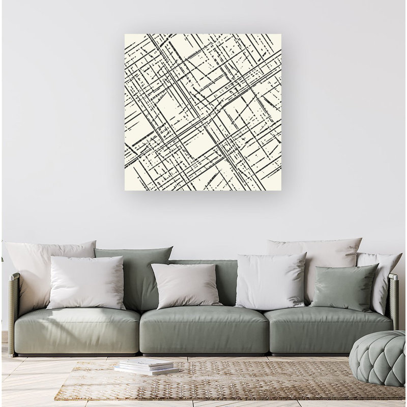 Monochrome Distressted Pattern - Wrapped Canvas Print, 16cm H x 16cm W x 3.8cm D