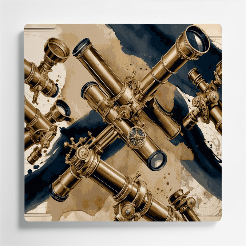 Art mural en métal, "Nautical Telescopes" beige, H 12 po x l 12 po