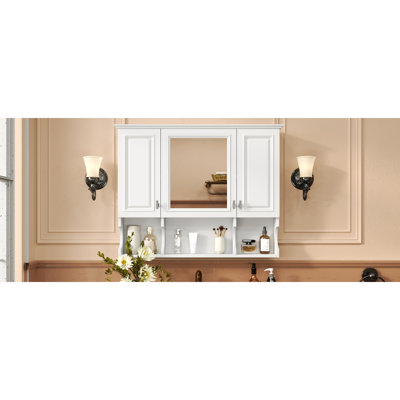 Armoire à pharmacie murale 35 po x 28 po, armoire de salle de bain moderne avec miroir, armoire à miroir avec tablettes ouvertes