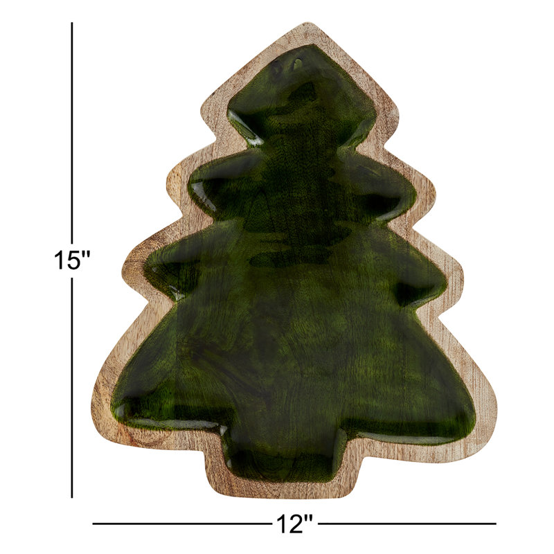 Holiday Serveware 14" MANGO WOOD W/ ENAMEL CHRISTMAS TREE