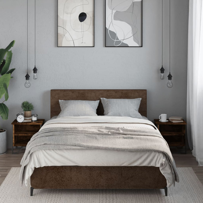 Alliyah 40cm W Metal Bedside Table, Smoked Oak