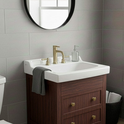 Fine Fixtures 25" x 19" Ceramic Vanity Sink Top with Raised Back – High Gloss Finish, 3-Hole Faucet Compatible
