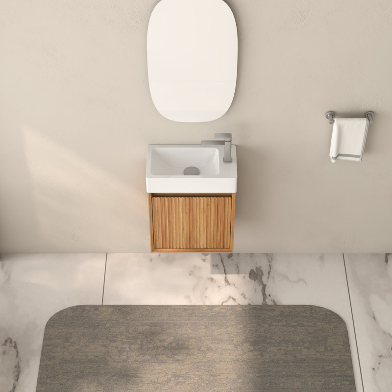 Meuble-lavabo mural de 16 po, bois massif, lavabo en résine blanche, structure, petite surface de conception réversible, installation rapide