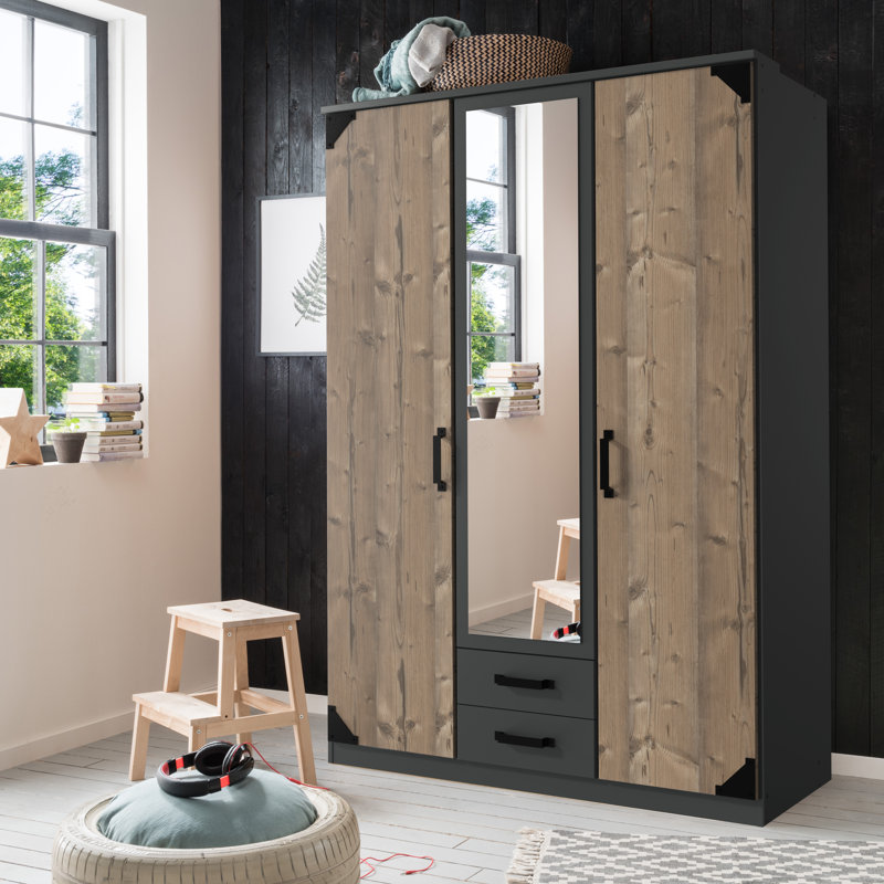 Fairley 3 Door Manufactured Wood Wardrobe, Brown/Graphite