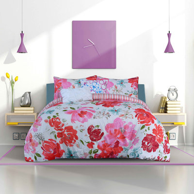 Ensemble d'édredon réversible en microfibre rouge / vert 5 pièces