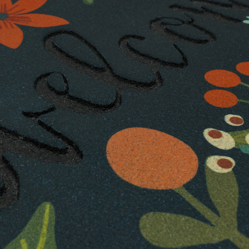 Navy and Green Floral Recycled Rubber Outdoor Welcome Mat