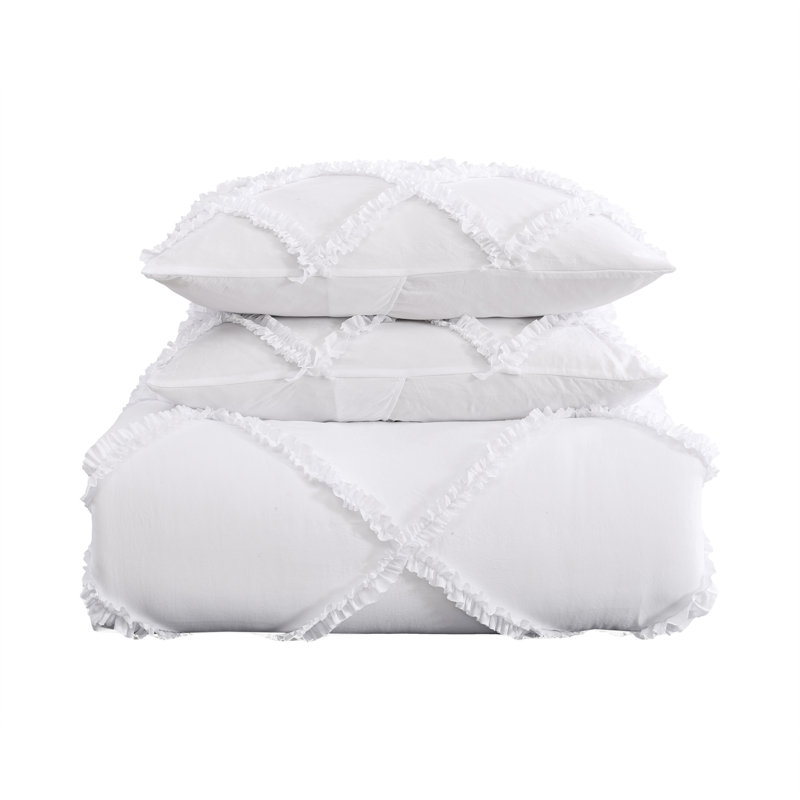 White Twin Microfiber Comforter Set with Frills