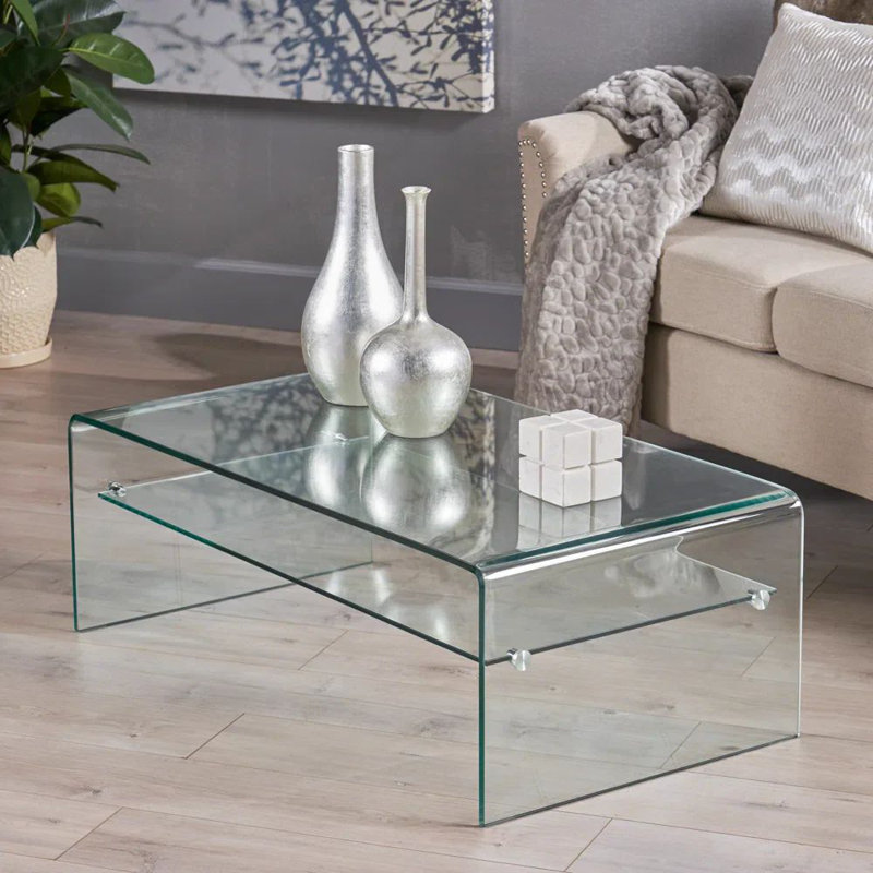 Ludo Tempered Glass Top Coffee Table, 14" H x 43" L x 22" W