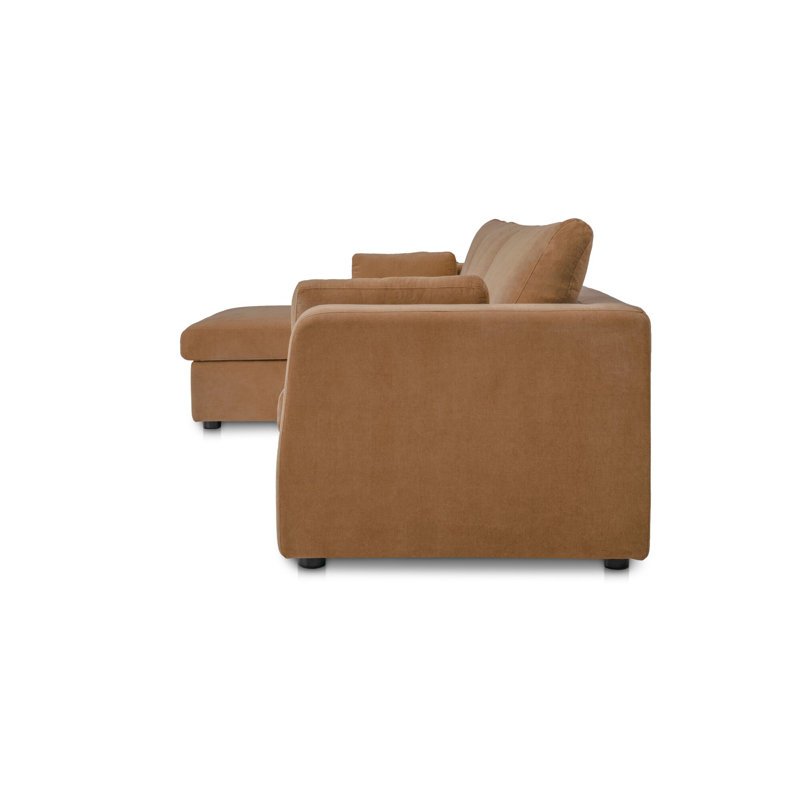 Burrow Sleeper Sectional With Storage Chaise Sand Right, Brown Polyester, Left Hand Facing