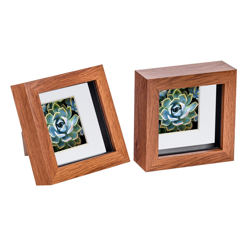 Nicola Spring - 3D Box Photo Frames, 12.5cm H x 12.5cm W x 3.5cm D, Light Wood/White