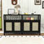 Buffet de style bohémien avec tablettes réglables à 3 positions, portes en rotin tissé à la main et tablettes ouvertes, conception sans poignée-1348161501