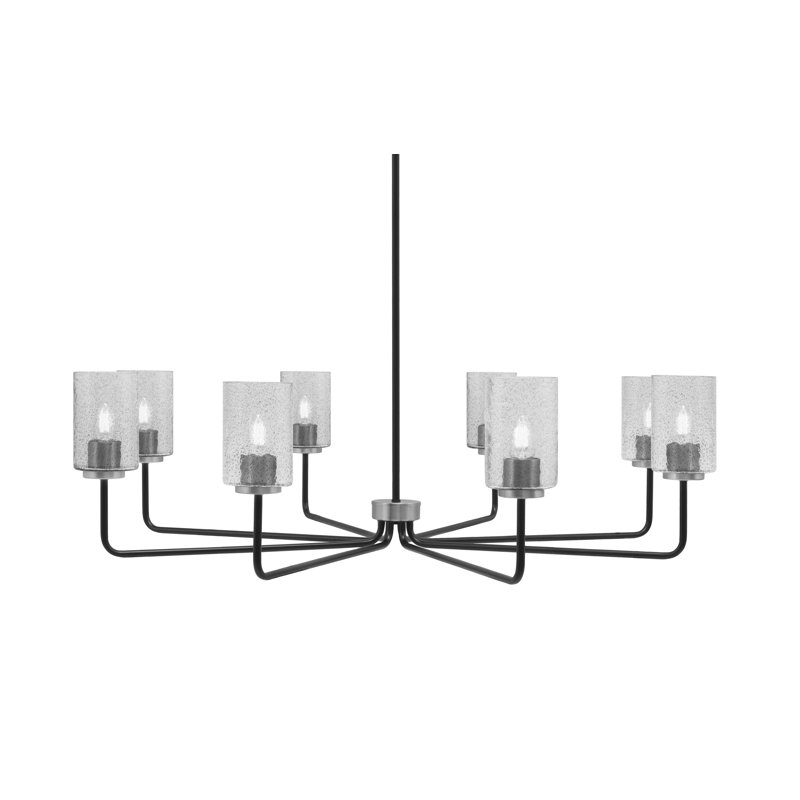 Lustre 8 lumières Amarmula, fini noir mat et graphite, verre fumé 4 po, Transparent/noir, Noir / nickel