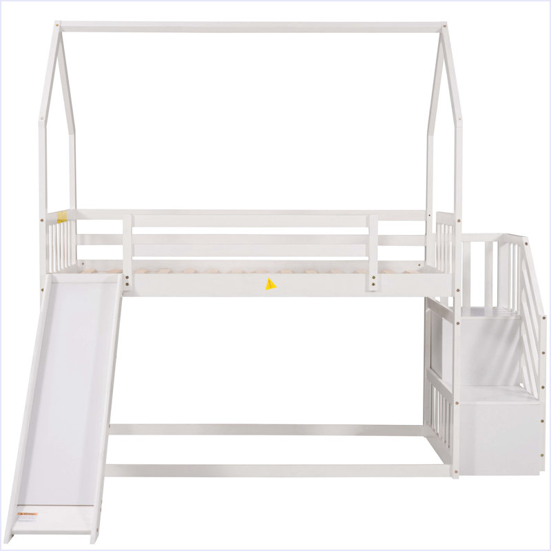Twin Over Twin House Bunk Bed With Convertible Slide, White