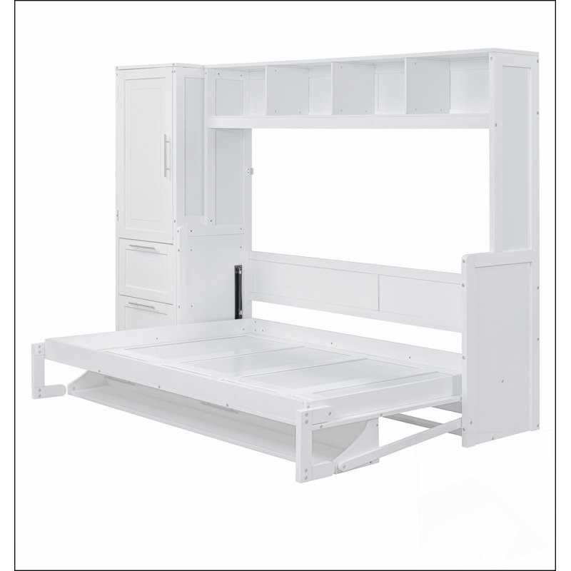 Lit escamotable Murphy avec placard et tiroirs, Blanc