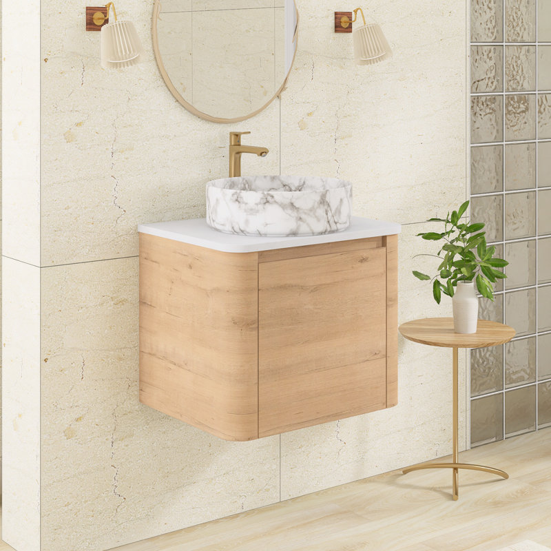 Meuble-lavabo mural simple 23,6 po avec dessus en pierre reconstituée, Imitative Oak