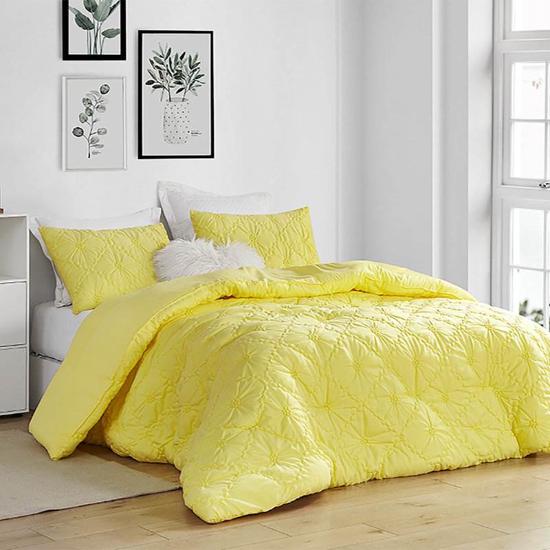  Farmhouse Morning Quilted Oversized Comforter Set, Twin XL Comforter + 1 Sham, Limelight Yellow