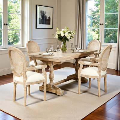 Chaises de salle à manger haut de gamme beige avec accoudoirs et dossier en rotin naturel Amando