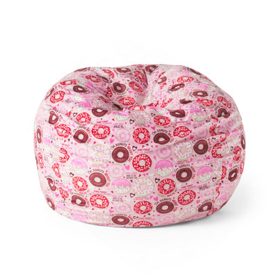 Fauteuil à billes rond 3 pi Puff-Puff, imprimé beignet rose