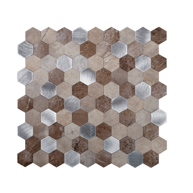 11" x 11" Aluminum Peel & Stick Mosaic Tile, Silver/Tan