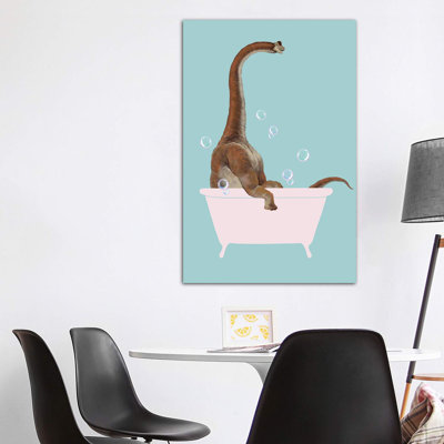Brachiosaurus In Bathtub by Big Nose Work - Wrapped Canvas Print
