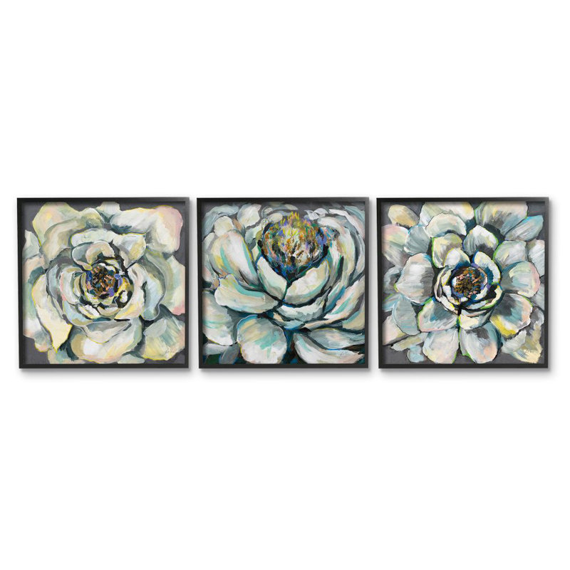 «Succulent Blooms» par Jeanette Vertentes, ensemble de 3 reproductions d'art, Cadre noir, H 12 po x l 12 po