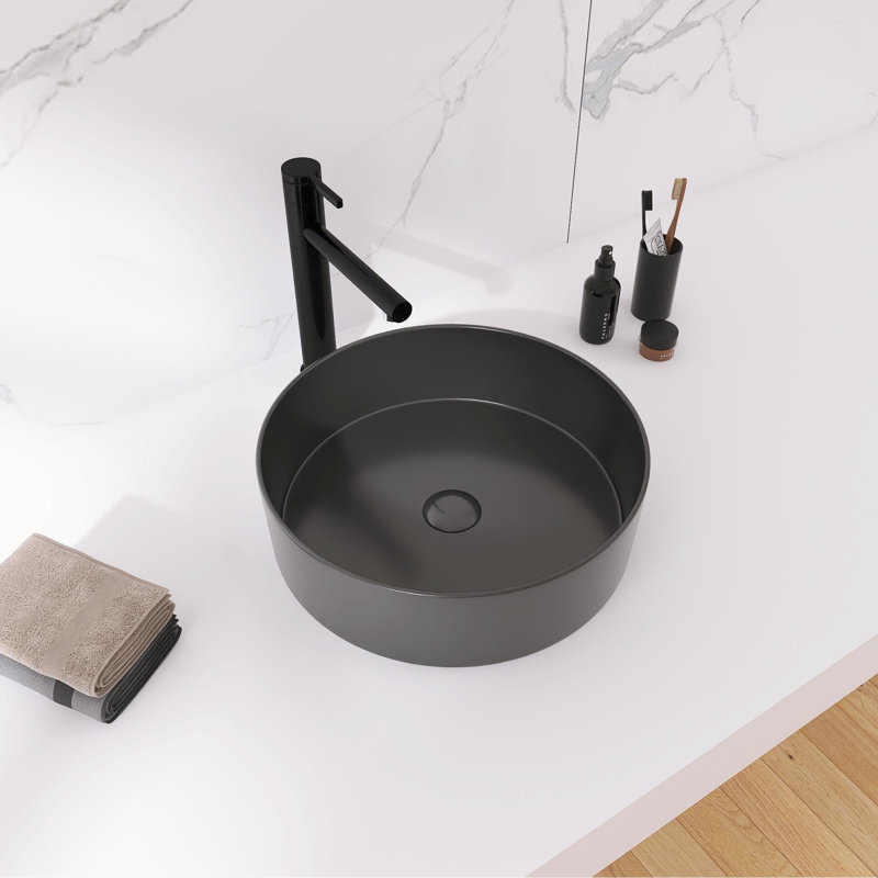 Ceramic Bathroom Wash Basin - Rounded Corners, 4.61 In. Height, Matte Black Bath Black, 18.65 Lb Weight, Easy Maintenance