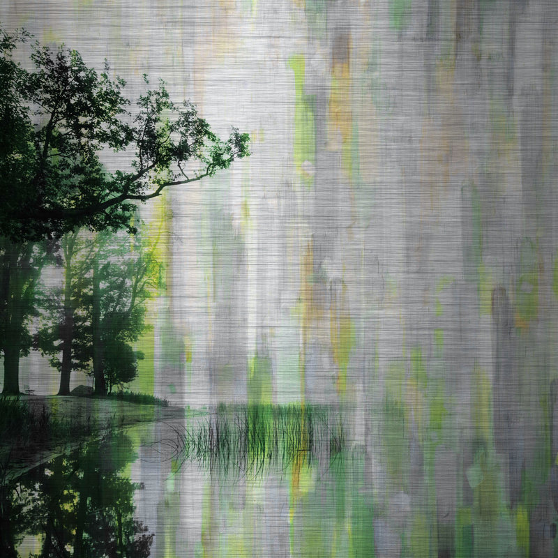 Reproduction de photo sur métal, "les sapins verts" par parvez taj, H 24 po x l 24 po