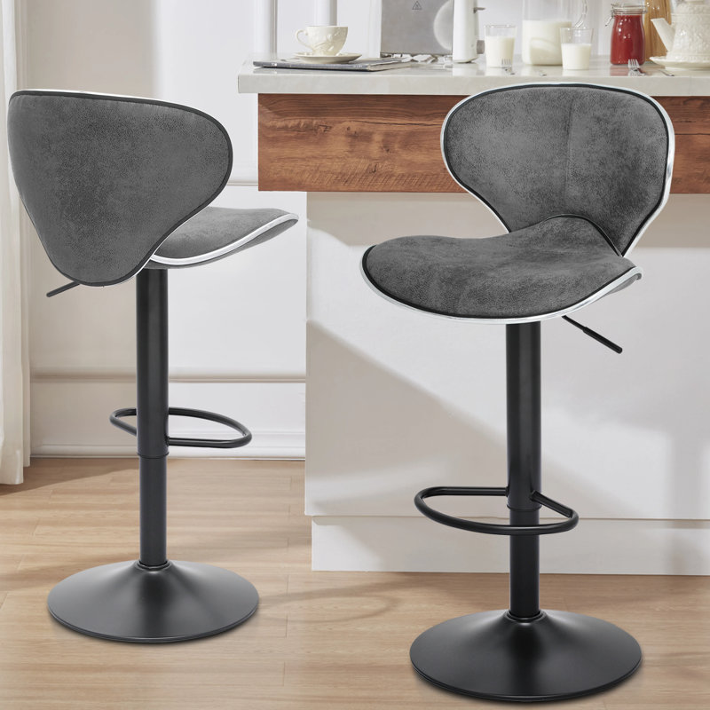 PU Leather Upholstered Swivel Bar Stools, Adjustable Counter Height Barstools Chairs with Footrest, Gray
