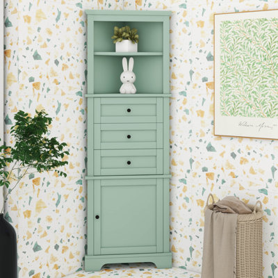 Armoire de rangement pour salle de bain, armoires de rangement triangulaires avec 3 tiroirs et tablette réglable, armoire d'angle haute