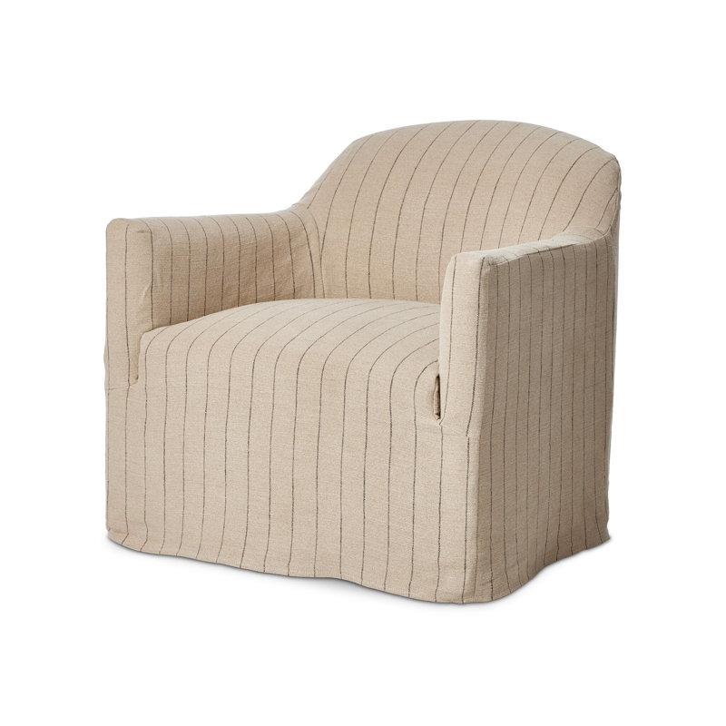 Lowell Slipcover Swivel Chair, Cream Striped Linen