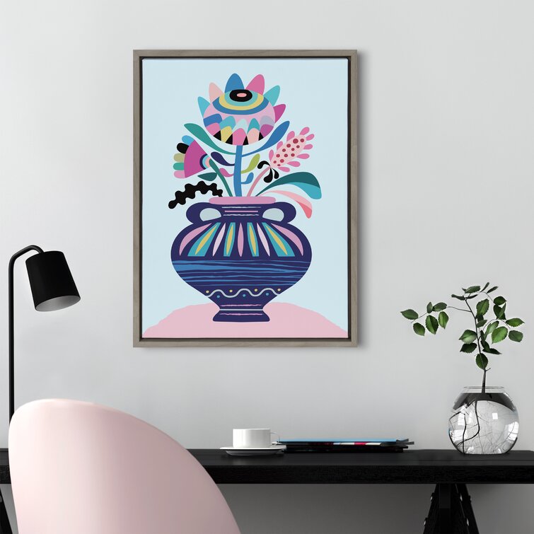 George Oliver Mid Century Modern Whimsical Floral Framed On Canvas by Rachel  Lee Painting Wayfair