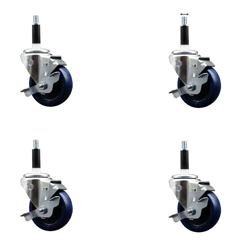 3.5 Inch SS Solid Poly Swivel 7/8 Inch Expanding Stem Caster Set with Brake SCC