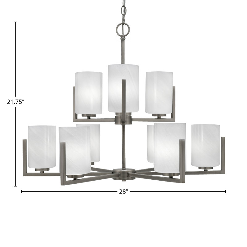 Dayberry 9 Light Uplight Chandelier Shown With 4" Glass, Graphite, Marble Glass