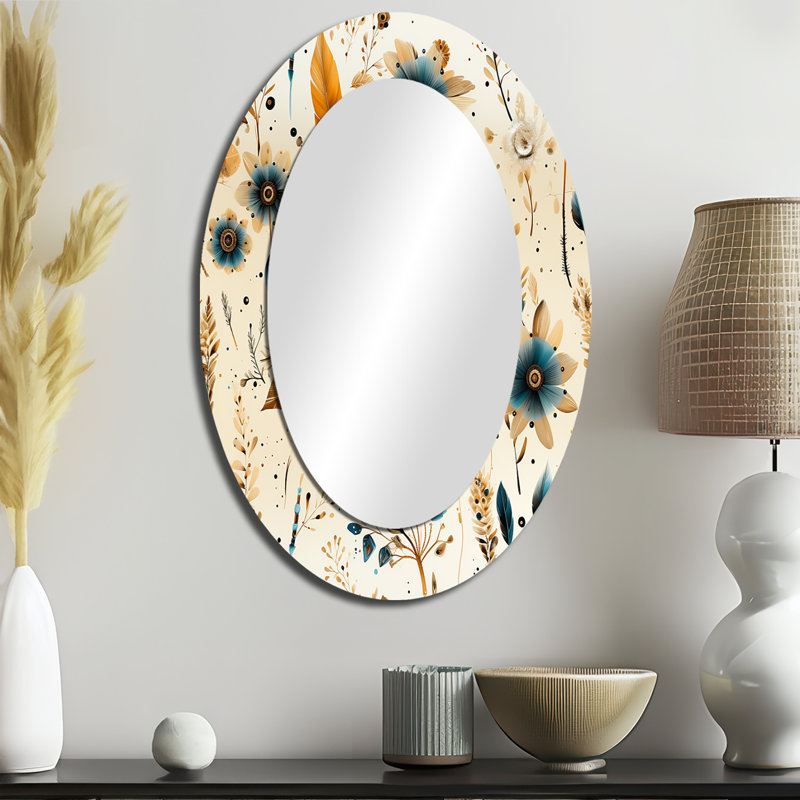 Motif rustique bohème rustique - miroir mural décoratif floral, H 36 po x l 24 po, Ovale