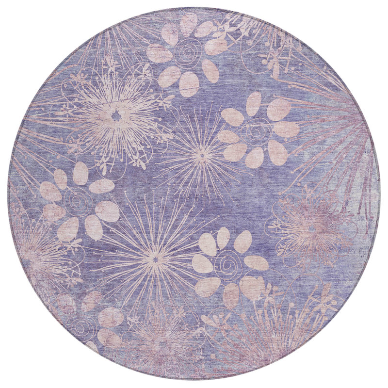 Machine Washable Indoor/Outdoor Leavittsburg ACN2225 Floral Rug, Round 8'