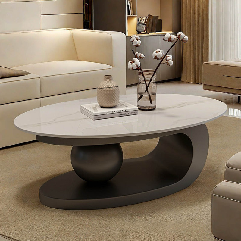 Creative oval rock plate end table, 15.7" H x 39.4" L x 21.7" W