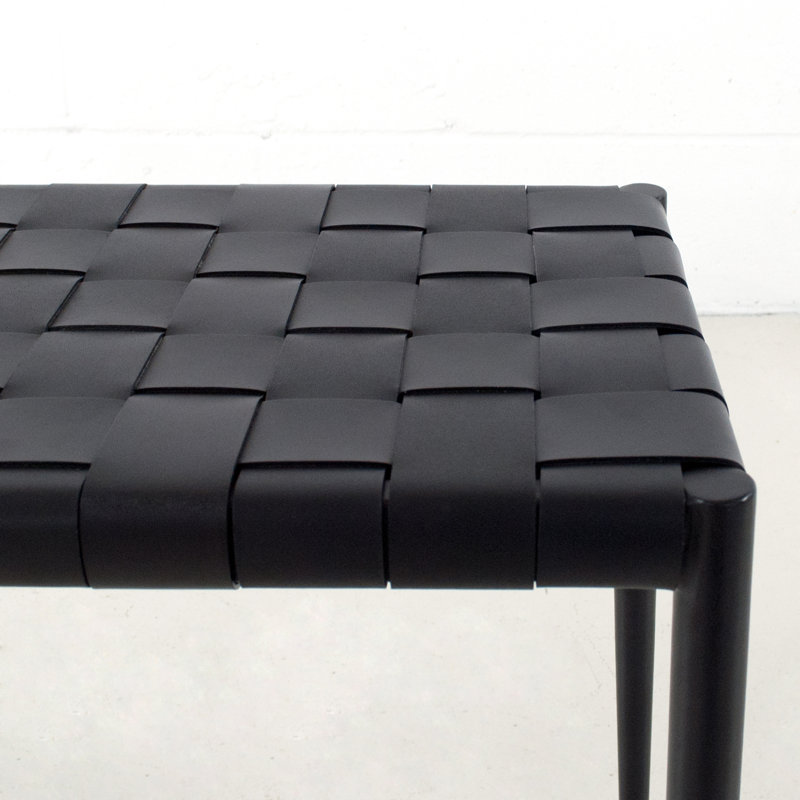 Bensonhurst Faux Leather Weave Bench, 18.5" H x 47" W x 16" D, Black
