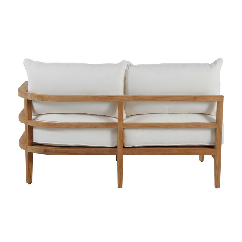 Santa Barbara 57.5" Wide Outdoor Teak Loveseat with Cushions, Natural Teak, Rollo Lace InsideOut® Linen, Welt + Standard fill
