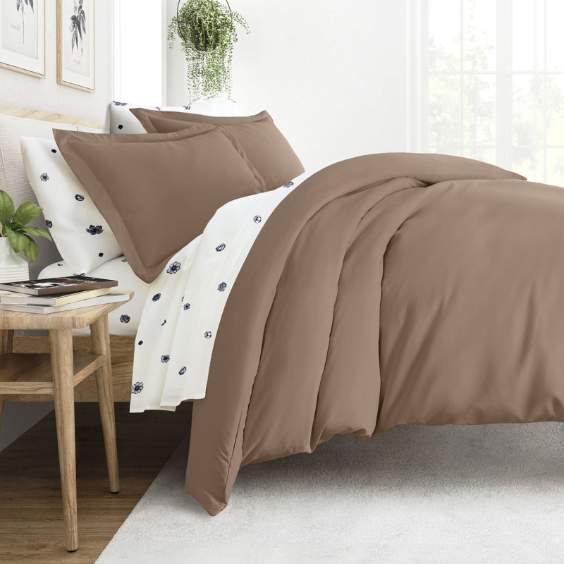Ensemble de literie 8 pièces - Housse de couette unie, ensemble d'édredon et ensemble de draps à motifs, Motif floral taupe